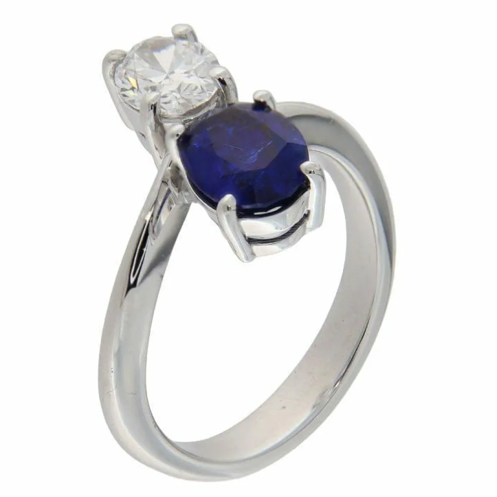 Bague contrarié en or blanc avec diamant et saphir D/VVS1 GIA de 1,00 ct