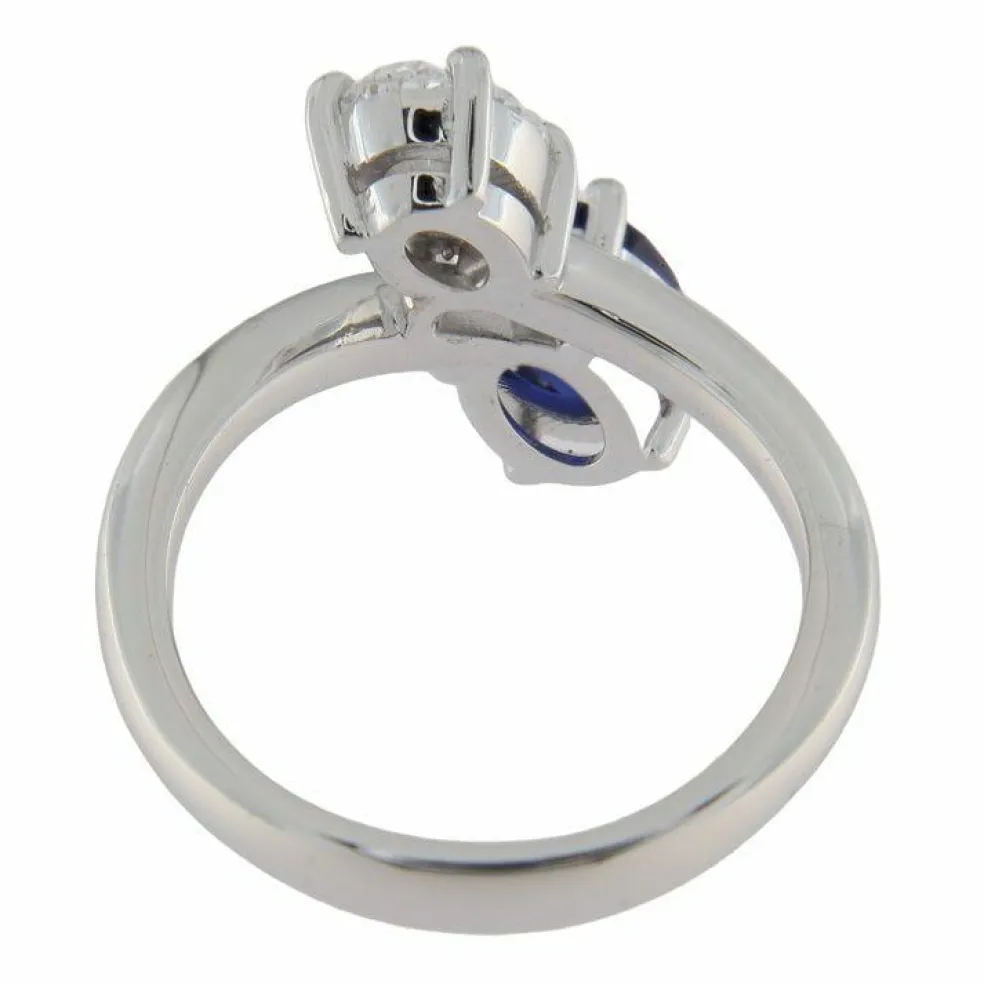 Bague contrarié en or blanc avec diamant et saphir D/VVS1 GIA de 1,00 ct