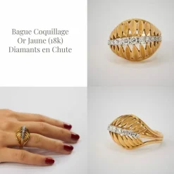 Bague Coquillage Or Jaune Diamants