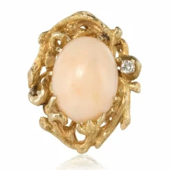 Bague corail peau d'ange et diamant