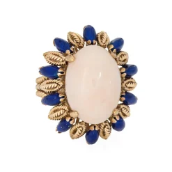 Bague Corail Peau d'Ange, Lapis Lazuli Années 60