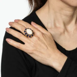 Bague Corail Peau d'Ange, Lapis Lazuli Années 60