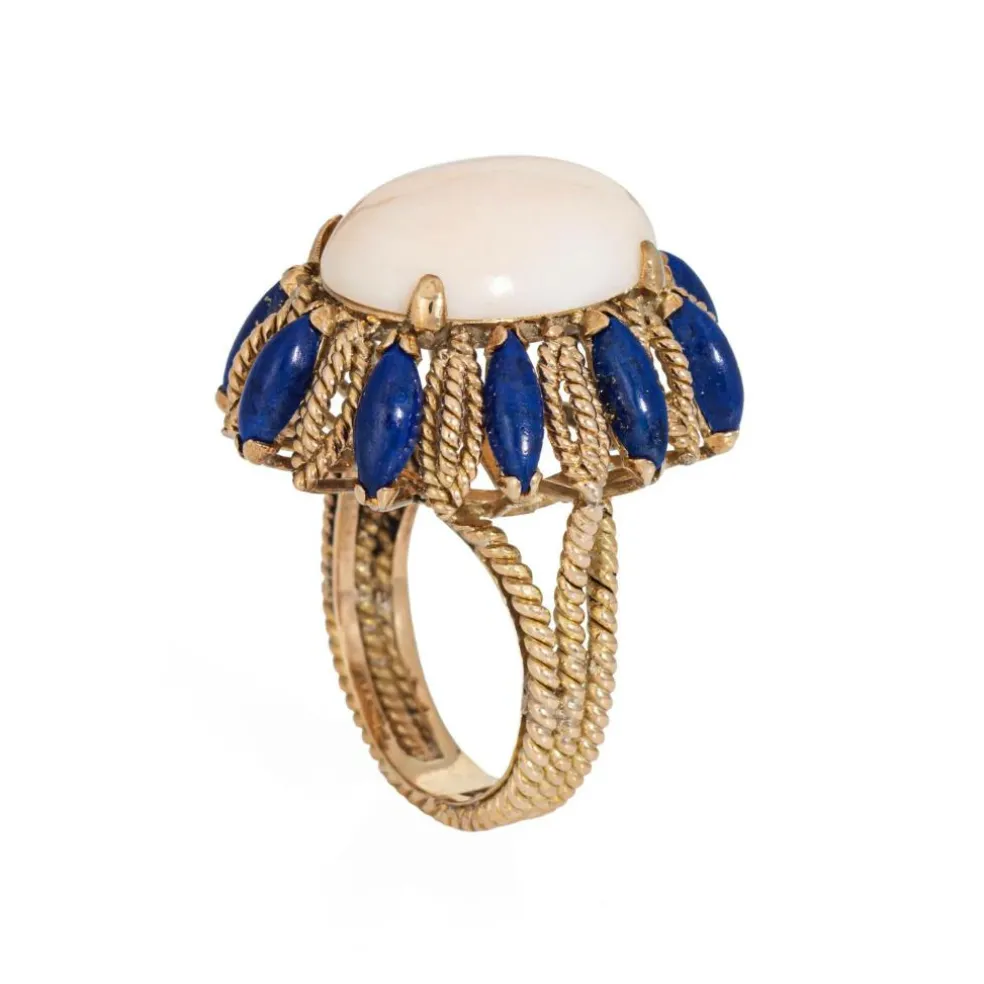 Bague Corail Peau d'Ange, Lapis Lazuli Années 60