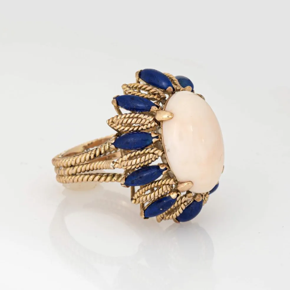 Bague Corail Peau d'Ange, Lapis Lazuli Années 60