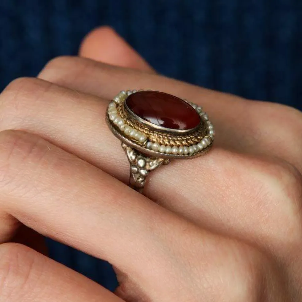 Bague cornaline, perles