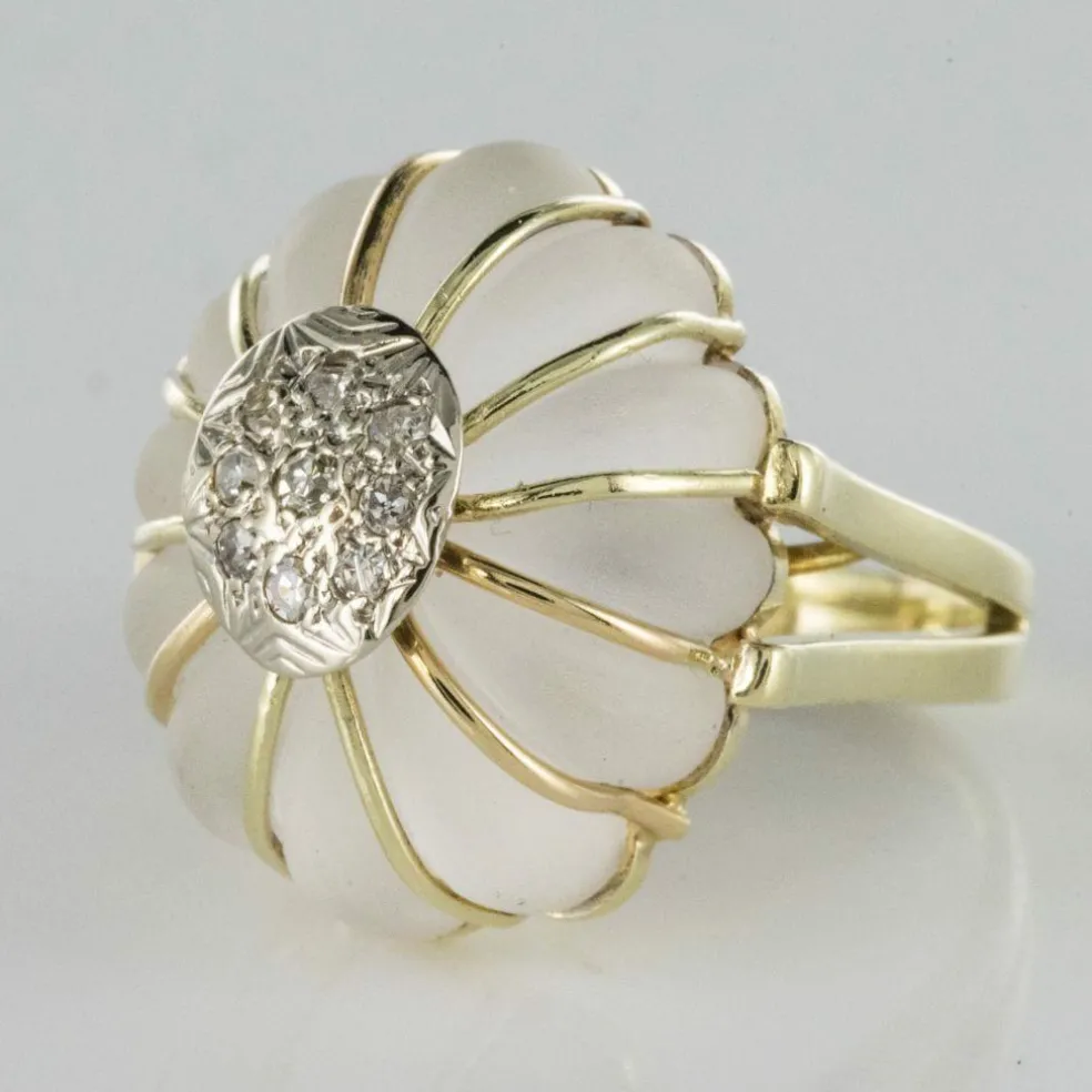 Bague cristal de roche or diamants