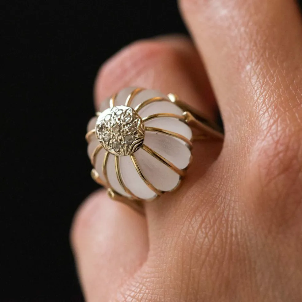 Bague cristal de roche or diamants