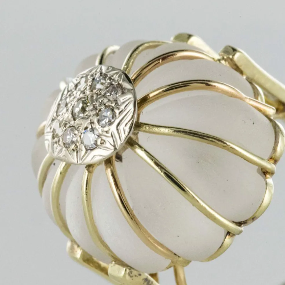 Bague cristal de roche or diamants