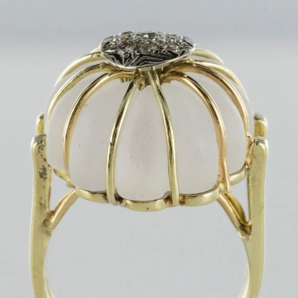 Bague cristal de roche or diamants