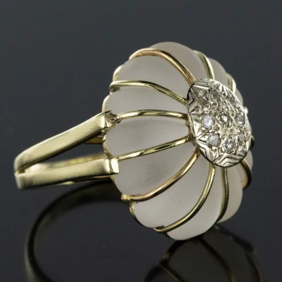 Bague cristal de roche or diamants