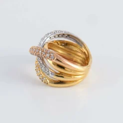 Bague Croisée 3 ors pavage Diamants