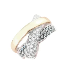 Bague Croisée Diamants Blancs et noirs