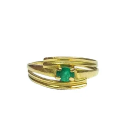 Bague croisée en or jaune et émeraude