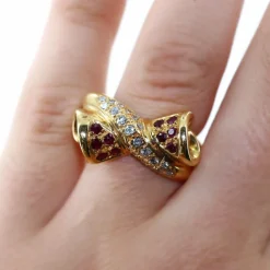 Bague croisée noeud diamants et rubis