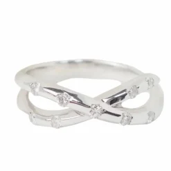 Bague croisée or blanc diamants