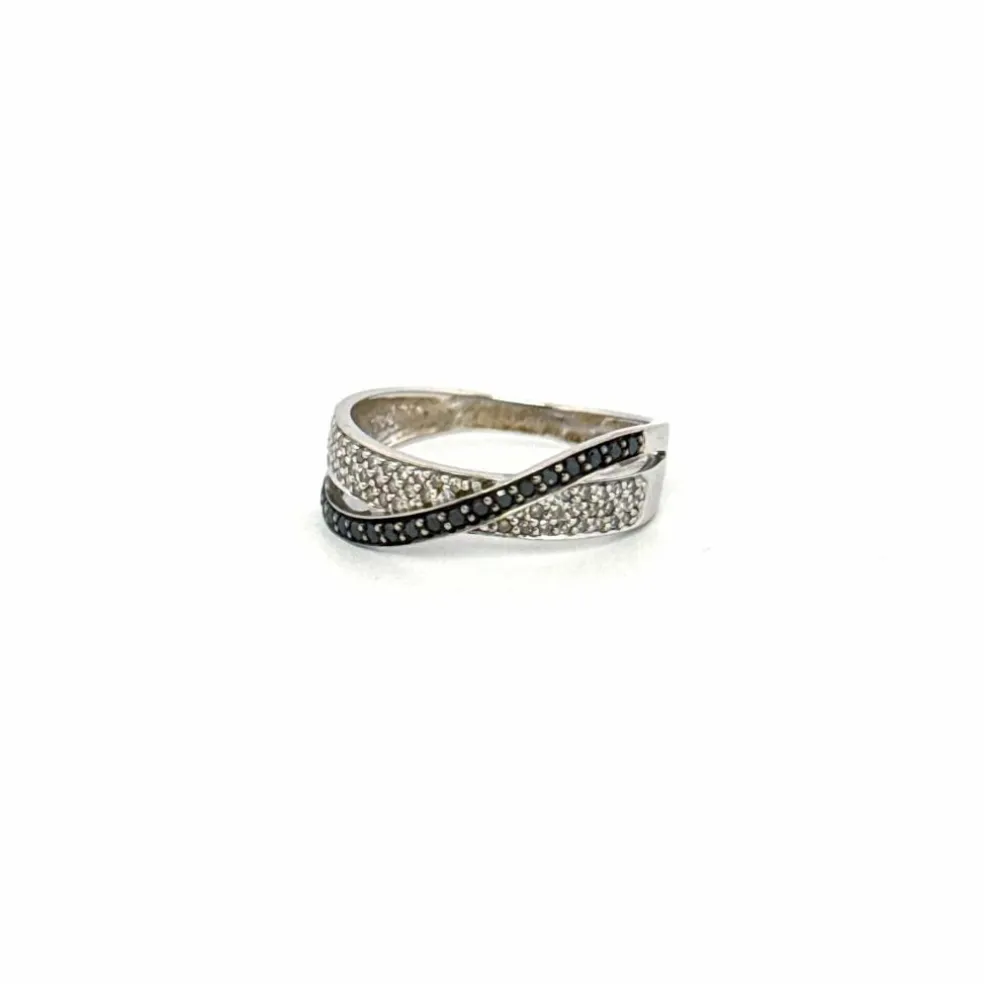 Bague croisée or blanc diamants