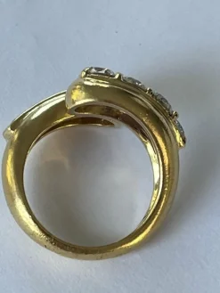 Bague Croisée Or Jaune Diamants Saphirs Calibrés