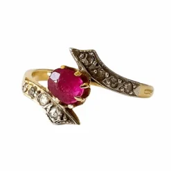 Bague croisée Or Jaune Rubis et Diamants
