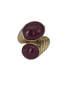 Bague Croisée Or Jaune Rubis Cabochon