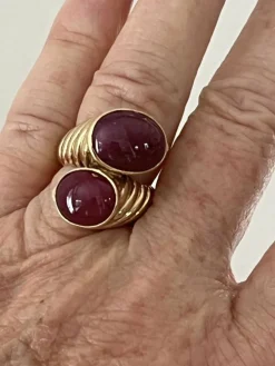 Bague Croisée Or Jaune Rubis Cabochon