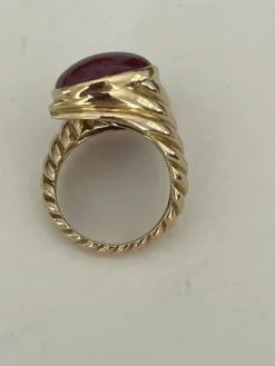 Bague Croisée Or Jaune Rubis Cabochon