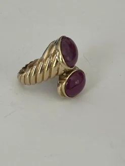 Bague Croisée Or Jaune Rubis Cabochon