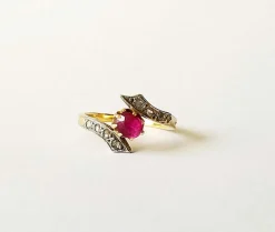 Bague croisée Or Jaune Rubis et Diamants