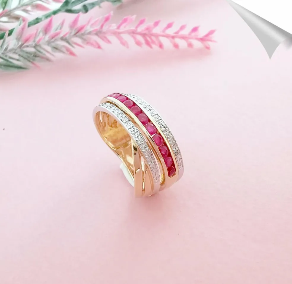 Bague Croisée Rubis Diamants
