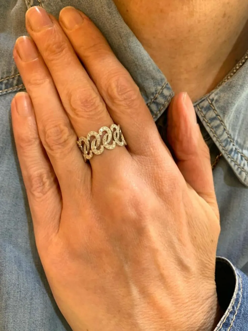 Bague Croisillons or gris diamants