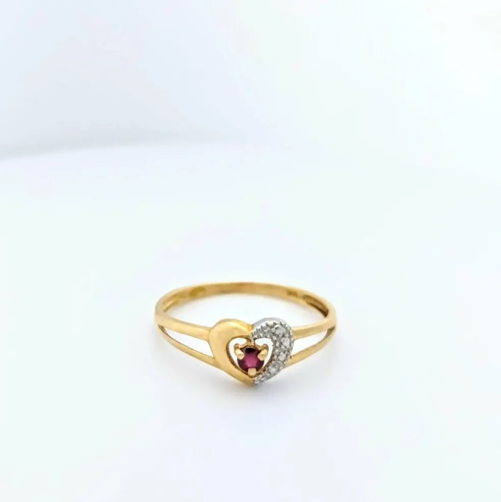 Bague cœur 2 ors et rubis