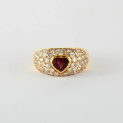 Bague Cœur Or Jaune Rubis birman Diamants