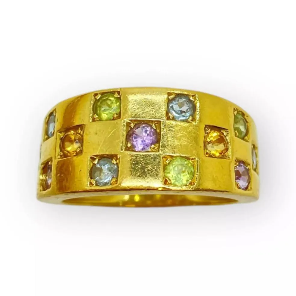Bague damier empierrée multicolore