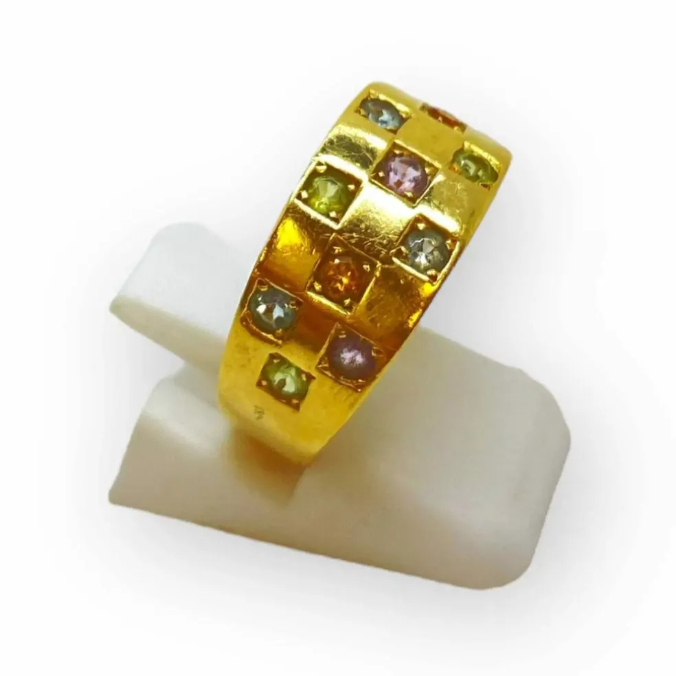 Bague damier empierrée multicolore