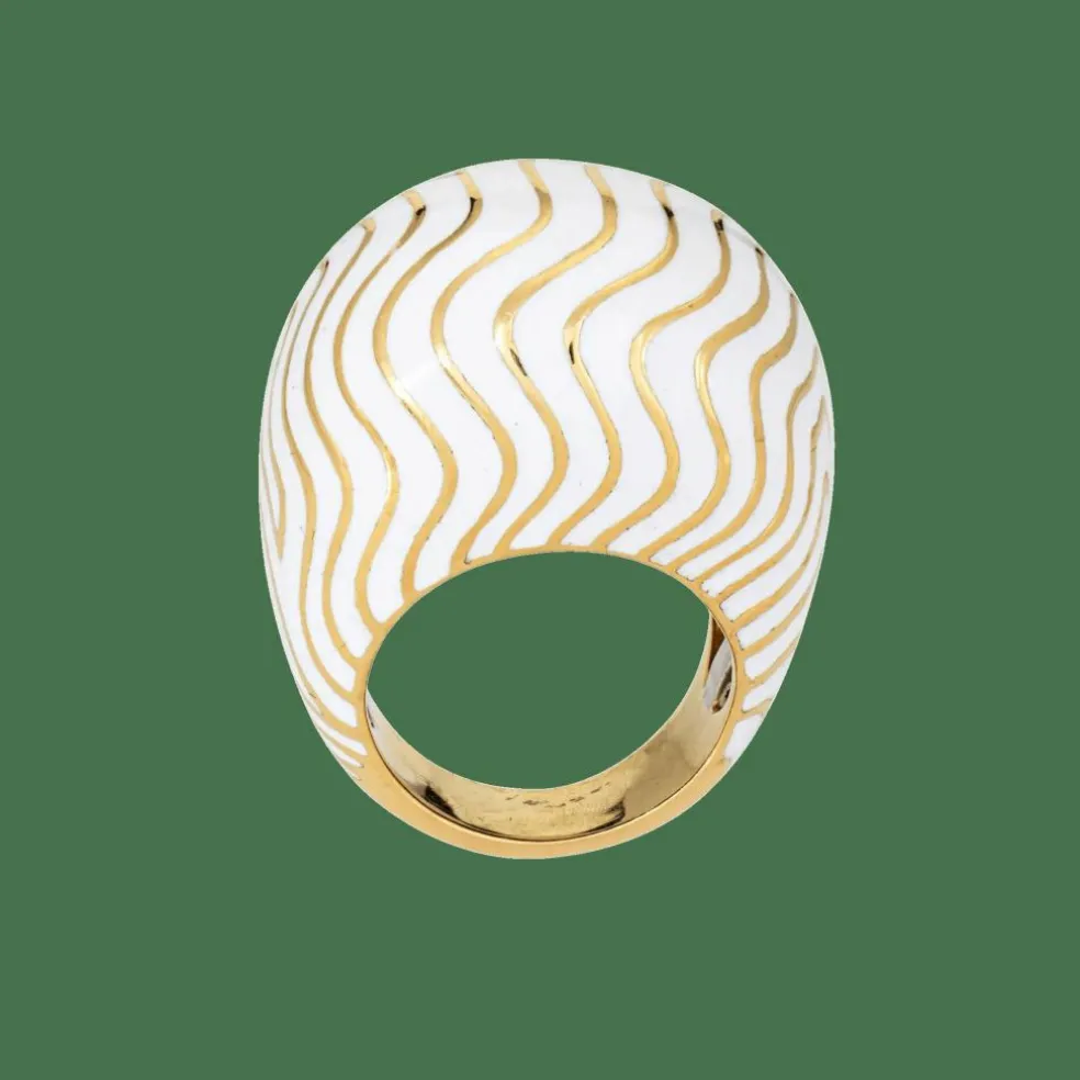 Bague David Webb Vintage Bombe Dome en émail blanc
