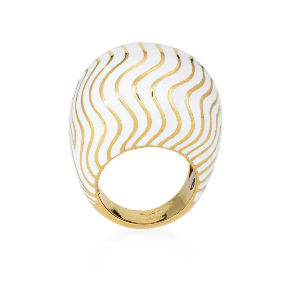 Bague David Webb Vintage Bombe Dome en émail blanc