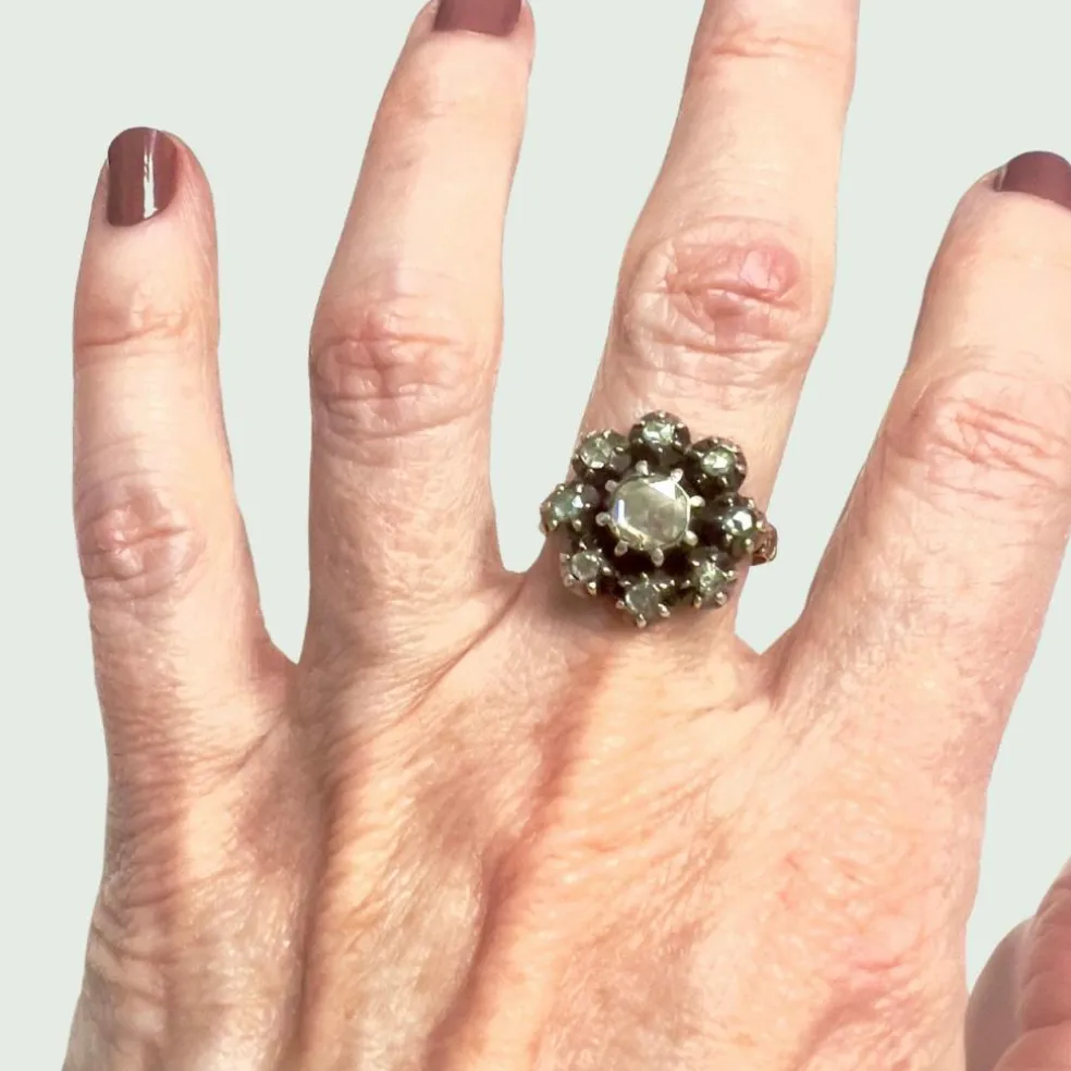 Bague début XXe siècle en or 18 carats et argent avec diamants