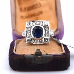BAGUE DÉCO' - OR BLANC 18 KT - SAPHIR et DIAMANTS