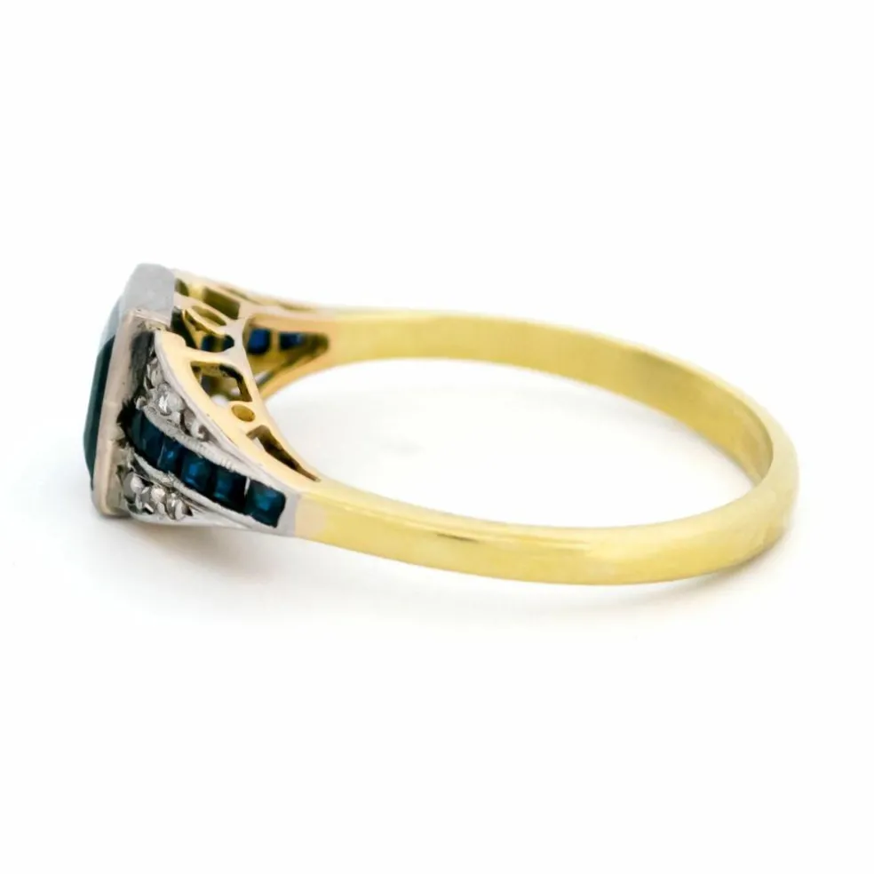 Bague déco en or jaune 14 carats avec diamants et saphirs