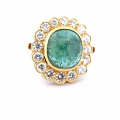 BAGUE DÉCO' EN OR JAUNE 18 KT - ÉMERAUDE NATURELLE ET DIAMANTS