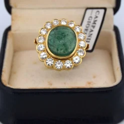 BAGUE DÉCO' EN OR JAUNE 18 KT - ÉMERAUDE NATURELLE ET DIAMANTS