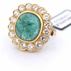 BAGUE DÉCO' EN OR JAUNE 18 KT - ÉMERAUDE NATURELLE ET DIAMANTS