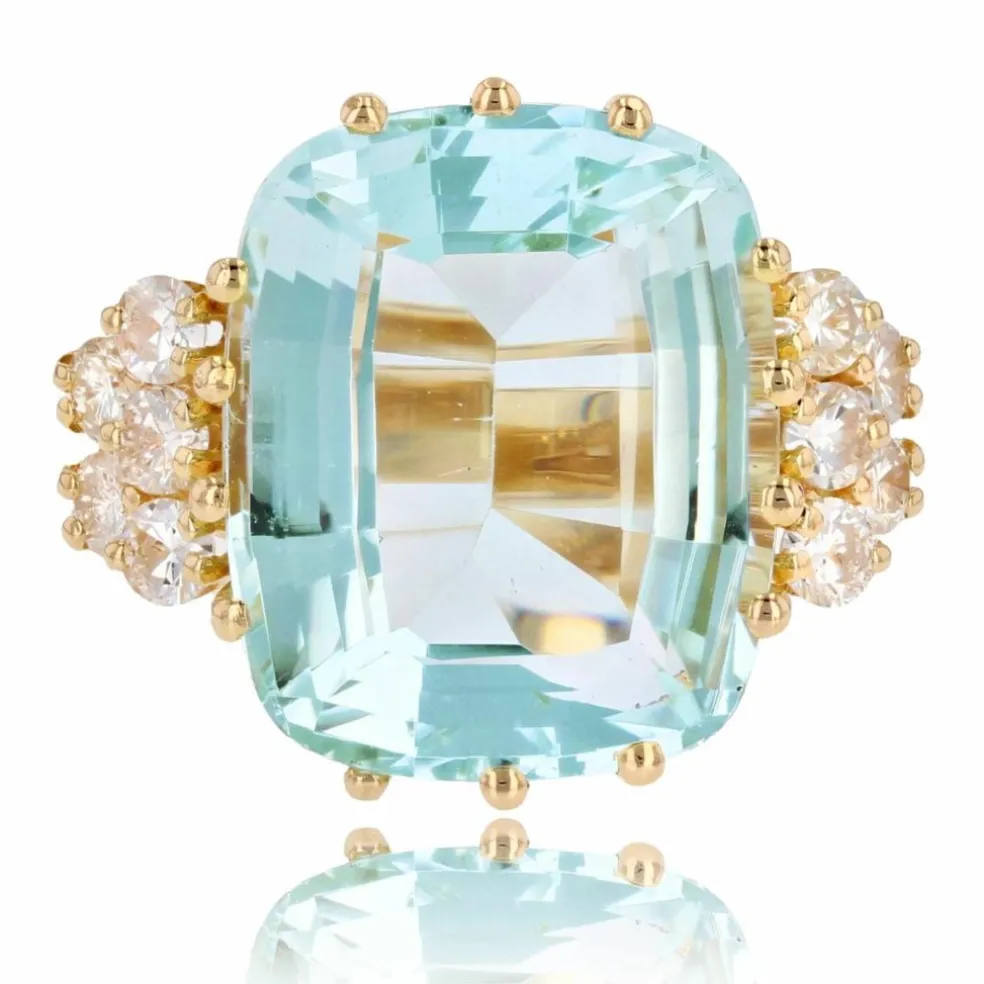 Bague de cocktail aigue-marine et diamants
