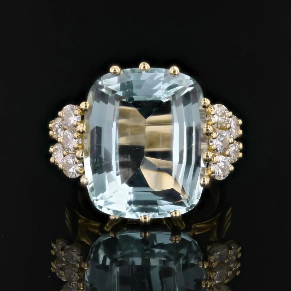 Bague de cocktail aigue-marine et diamants