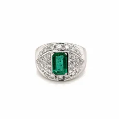 Bague de cocktail colombienne rétro en diamant émeraude