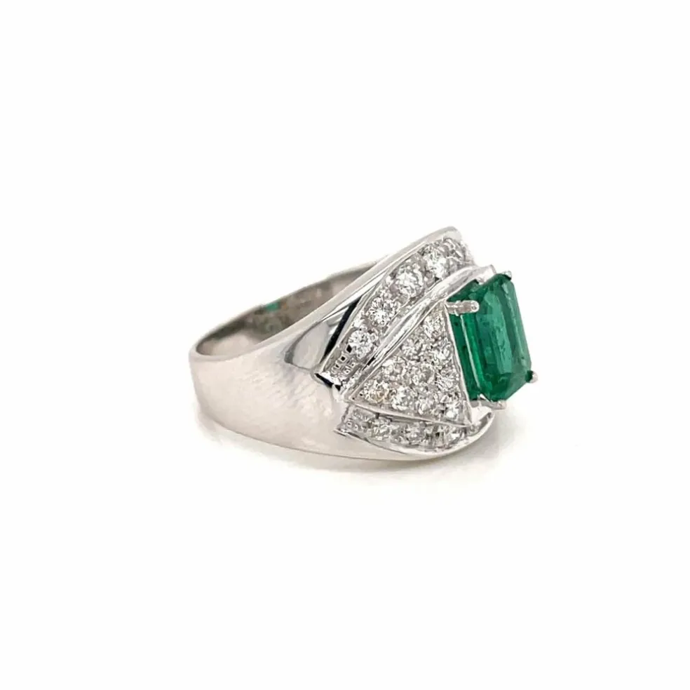 Bague de cocktail colombienne rétro en diamant émeraude