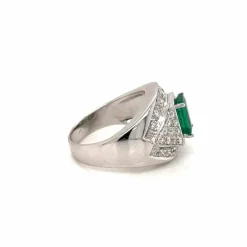 Bague de cocktail colombienne rétro en diamant émeraude