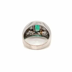 Bague de cocktail colombienne rétro en diamant émeraude