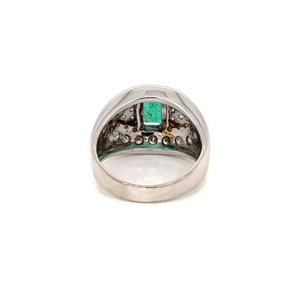 Bague de cocktail colombienne rétro en diamant émeraude