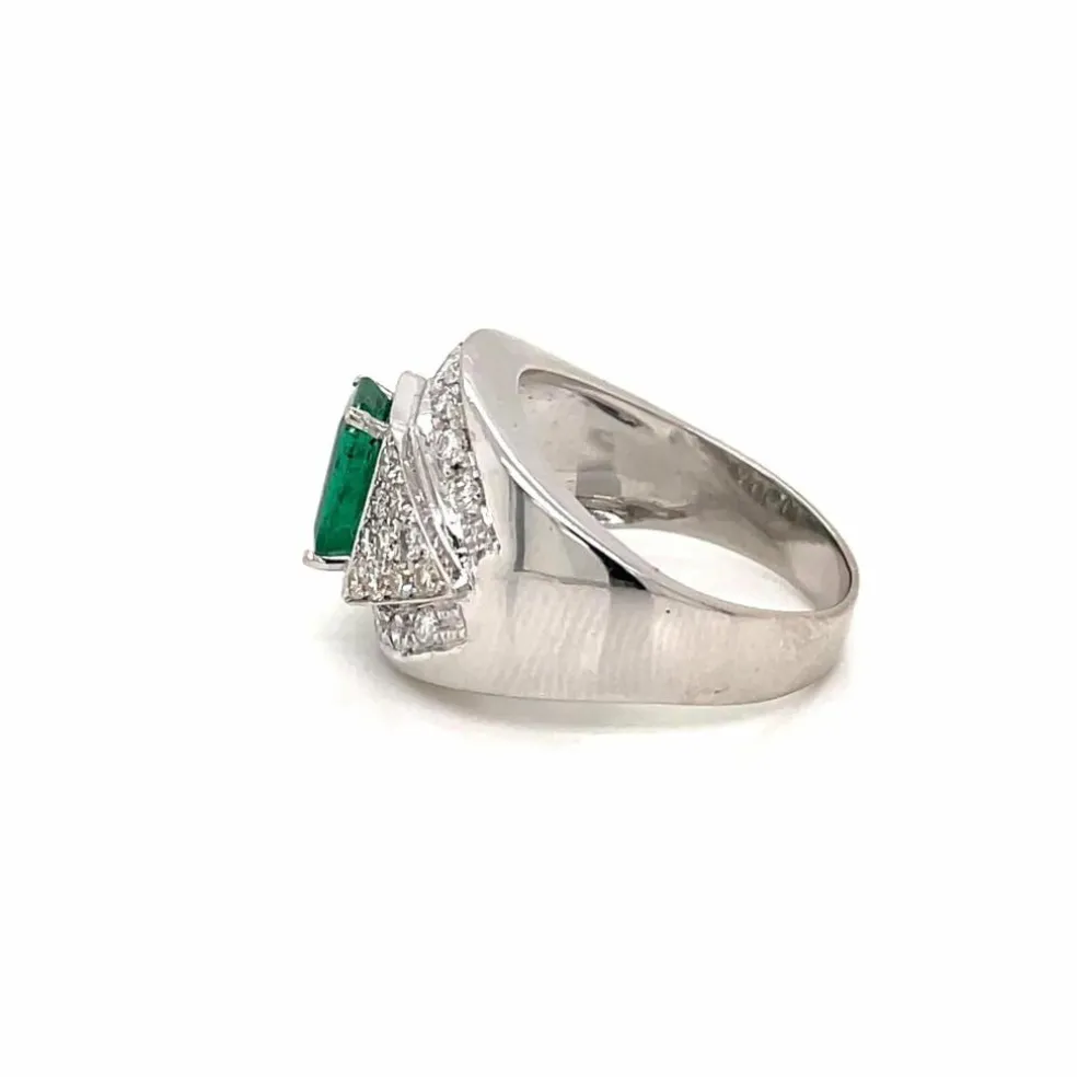 Bague de cocktail colombienne rétro en diamant émeraude