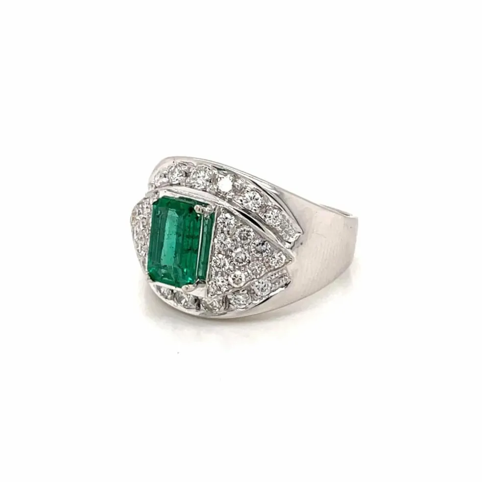 Bague de cocktail colombienne rétro en diamant émeraude